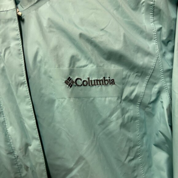 Columbia Jacket Womens Small Teal Mint Green Raincoat Cinch Collar Thing - Picture 2 of 8